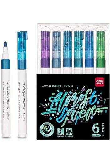 Deli HM114-B 2mm Bullet Tip Metallic Acrylic Markers 6-Piece Set