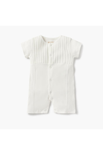 giggles Textured Romper with Short Sleeves and Snap Button Closure