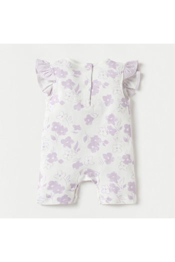 Juniors Floral Print Romper with Cap Sleeves and Ruffle Detail