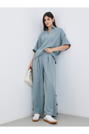 Styli Oversized Short Sleeve Top and Wide Leg Pants Modest Set