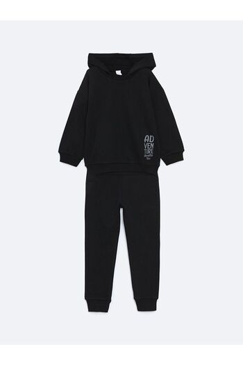 LC Waikiki Black Hooded Baby Boy Sweatshirt and Sweatpants Bottom 2-Piece Set