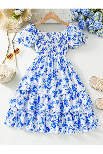 Take Two By Styli Floral Print Puff Sleeve Dress with Bow Detail