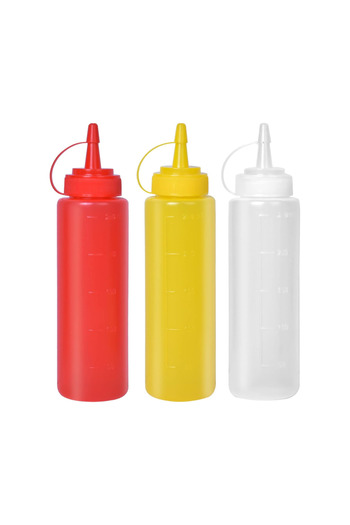 CME 3 plastic squeeze bottles for ketchup, mustard, and similar liquids