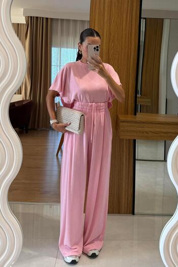 Gizem Ecemiş Jadon Pembe Panço Tshirt-Pantolon Spor Takım