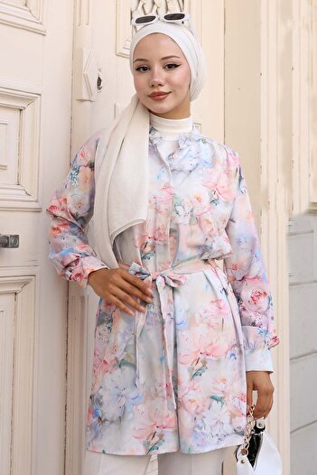 benguen Patterned Hijab Shirt Powder 702