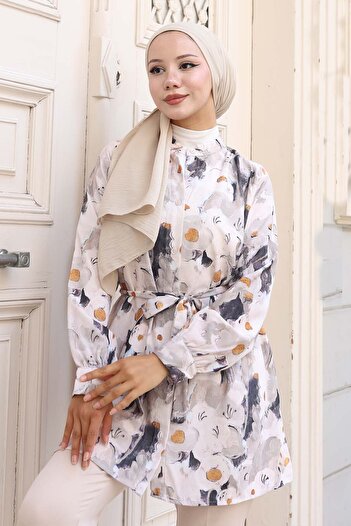 benguen Patterned Hijab Shirt Mink 702