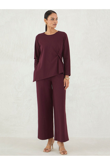 Femmella By Styli Cotton Knit Twist Detail Top and Pants Co-Ords