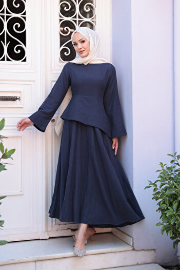 LOCCO Women's Kraş Skirt Linen Dress Navy Blue