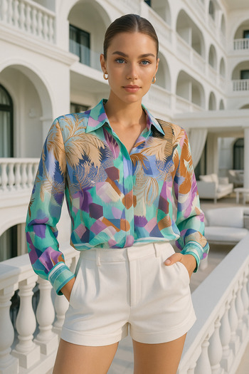 Rich Cămașă colorată slim fit pentru femei - Cămașă Desing cu detaliu de nasturi ascunși