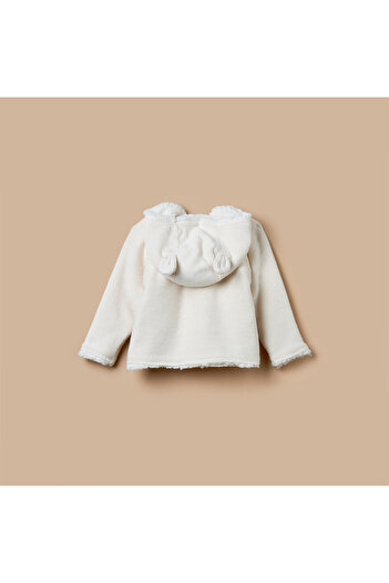 Juniors Floral Embroidered Hooded Cardigan with Long Sleeves and Button Closure