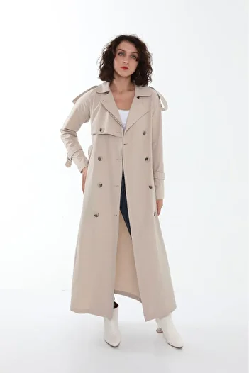 Jamila Raglan Sleeve Summer Unlined Full Length Women's Trench Coat, Cap