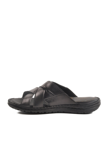 AYAKMOD Black Genuine Leather Men's Slippers 476449 m