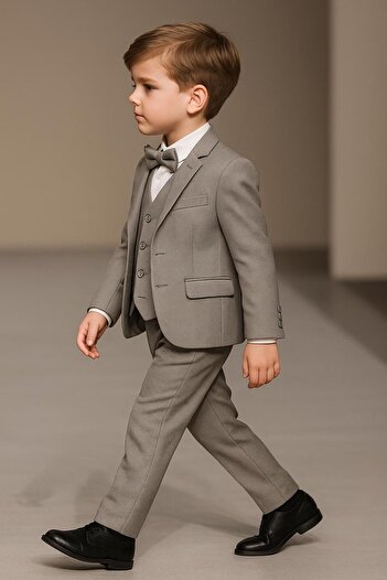 Esterella Boy's Planet Jacketed Tuxedo Suit / Jacket, Pants, Vest, Shirt and Bow Tie Is Slim Fit