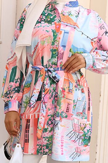 benguen Patterned Hijab Shirt Lilac 704