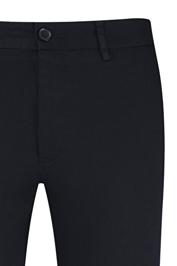 Hatemoğlu Navy Blue Relaxed Cut Cotton Canvas Trousers with Side Pockets