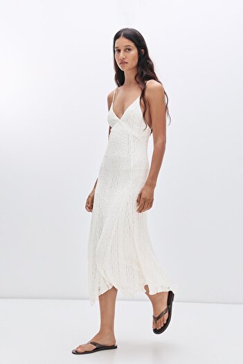 Pull & Bear Dantel askılı midi elbise