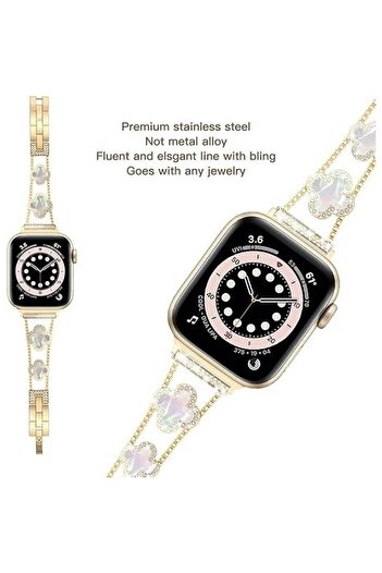 Alstrap Apple Watch 11-10 42mm 7 8 9 41mm 4 5 6 Se 40mm 1 2 3 38mmUyumlu Taş Detaylı Zarif Metal Kordon