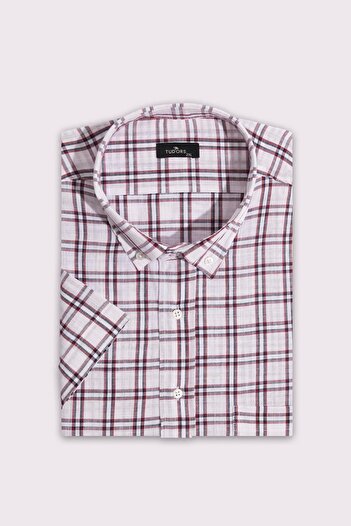 Tudors Men's Plus Size Lapel Button Checked Linen Effect Short Sleeve Shirt
