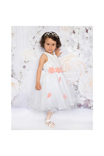 OEM White dress with coral flowers