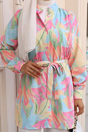 benguen Patterned Hijab Shirt Pink 703