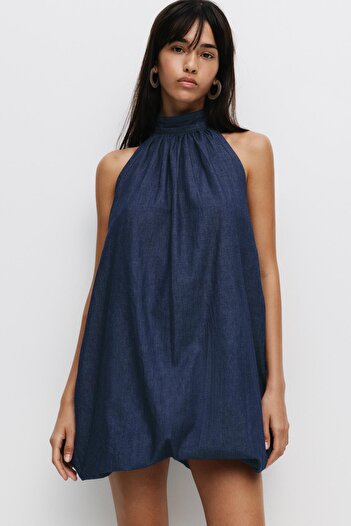 Pull & Bear Balon kısa denim elbise