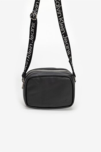 Calvin Klein Women's Leather Brand Logo Zippered Daily Use Black Shoulder Bag K60K611554-BEH