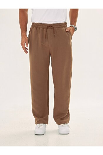 masso moda Men's Baggy Muslin Linen Waist Lace-Up Elastic Straight Leg Trousers
