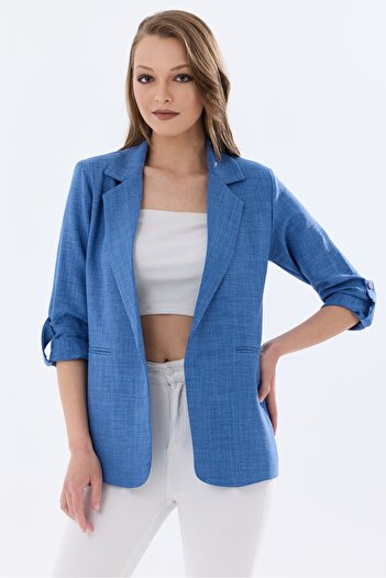 MD trend Women's Foldable Sleeve Lined Double Breasted Blazer Linen Jacket