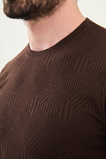 Mcr Ανδρικό μπλουζάκι με μοτίβο Slim Fit Crew Neck Brown - 36861.25Y