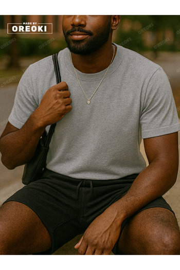 EFFRENATU Men's Gray T-Shirt & Basic Shorts Set - Cotton, Relaxed Fit