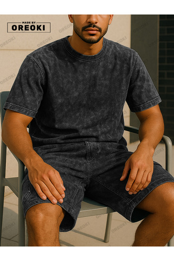 EFFRENATU Men's Tie-Dye T-Shirt & Basic Shorts Set - Cotton, Relaxed Fit