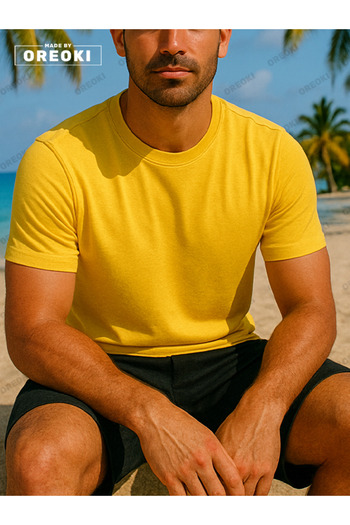 EFFRENATU Men's Yellow T-Shirt & Basic Shorts Set - Cotton, Relaxed Fit