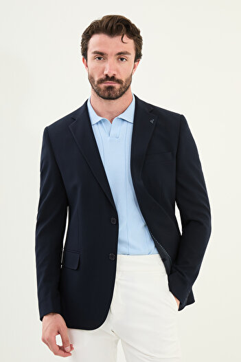 Mcr Straight Slim Fit Mono Collar Classic Men's Jacket Dark Navy - 41458.25Y