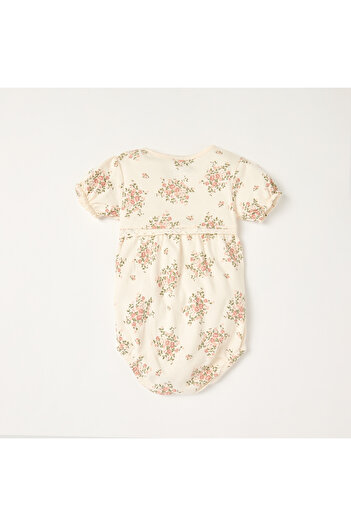 Juniors Floral Print Romper with Snap Button Closure