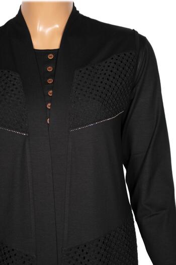 Hermevsim Hesna Women's Özge Large Size Lateral Mesh Combination Knee Length Black Vest
