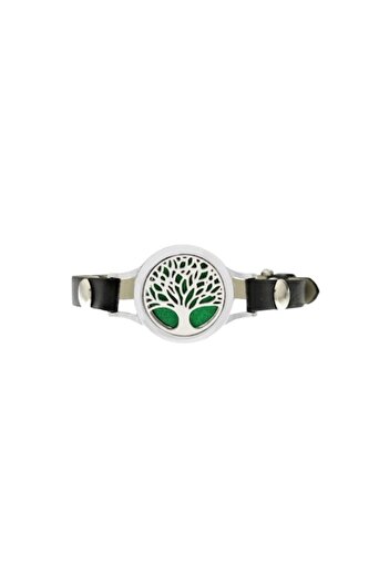 OEM Aromatherapy Bracelet Passive Diffuser for Essential Oils, MarioFashion, Black, 25mm, 10 Pads, Tree