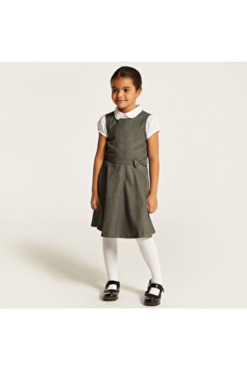 Juniors Solid Pinafore with Bow Accent
