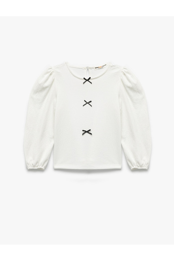 Koton Bow Long Sleeve Crew Neck Blouse