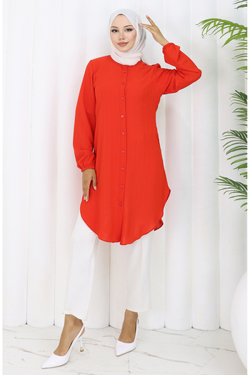 sefamerve Buttoned tunic from neck 3118-05 pomegranate flower