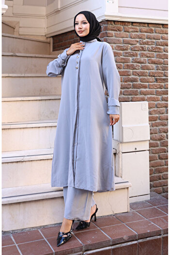 sefamerve Aerobin fabric tunic pants double set 2103-04 gray