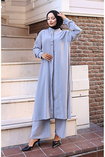sefamerve Aerobin fabric tunic pants double set 2103-04 gray
