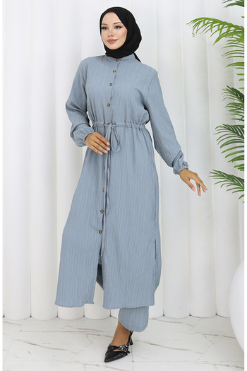 sefamerve Boydan buttoned tunic pants double set 2100-01 green
