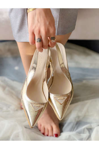 BERFONA Prag Gold Metal 5 cm Heel Sandals Shoes