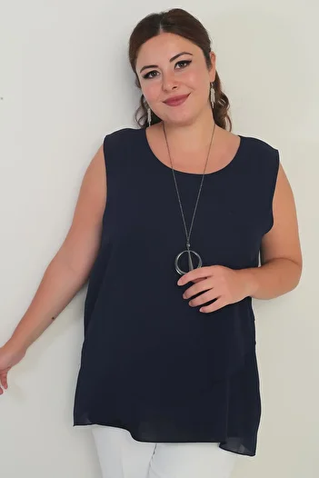 By Saygı Women's Chiffon Sleeveless Plus Size Blouse