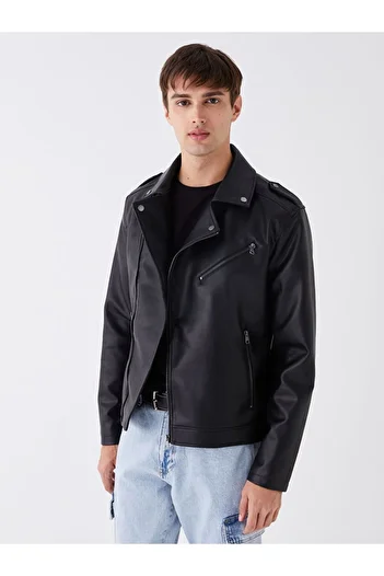 LC Waikiki LCW Casual Slim Fit Biker Collar Men's Leather Look Coat
