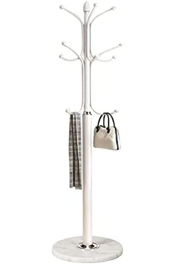 Türkiye Metal Coat Rack Stand with Natural Marble Base, Free Standing Hall Tree with 12 Hooks for Hanging Sc