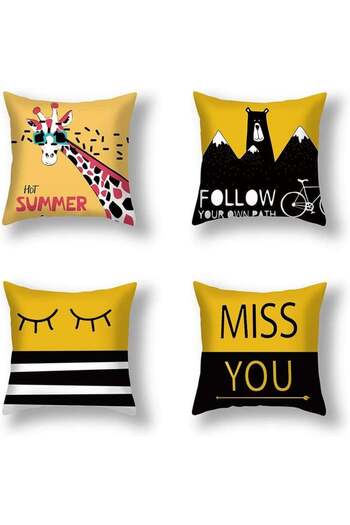 ShengOu Set of 4 pillowcases, polyester, white/yellow/black, 45 x 45 cm