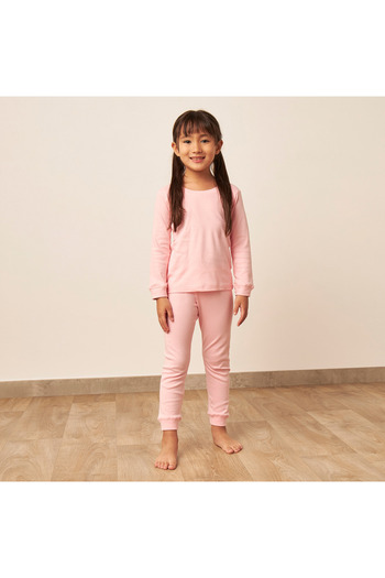 Juniors Solid Thermal T-shirt and Pyjama Set