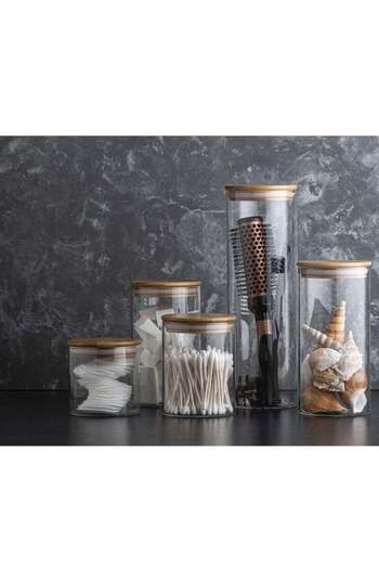COOYA Glass Food Storage Jar Set, 5 Pieces Airtight Canister with Bamboo Lids, Labels and Sealing Ring