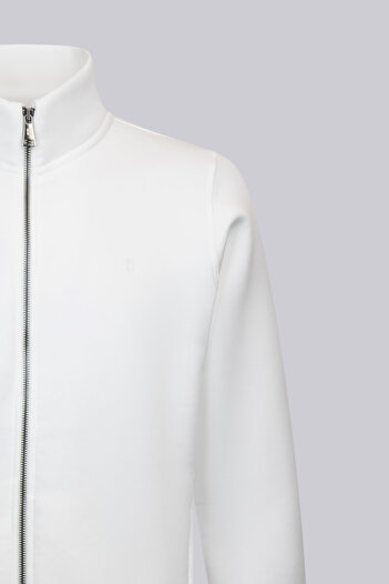 Hatemoğlu Beyaz Regular Fit Pamuklu Tam Fermuarlı Sweatshirt